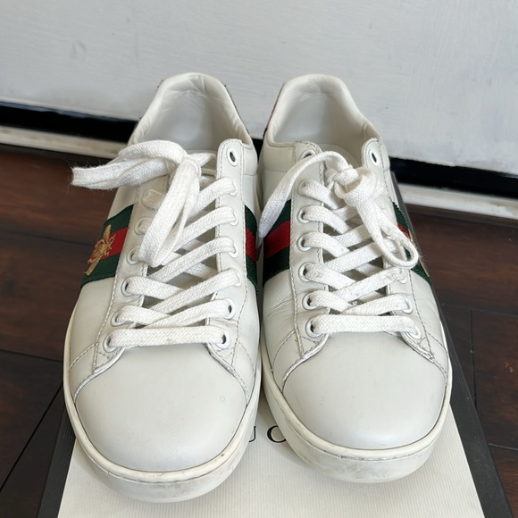 Gucci Ace Web Embroidered Bee Leather Sneakers size 37 Made in Italy Authentic - Picture 8 of 16
